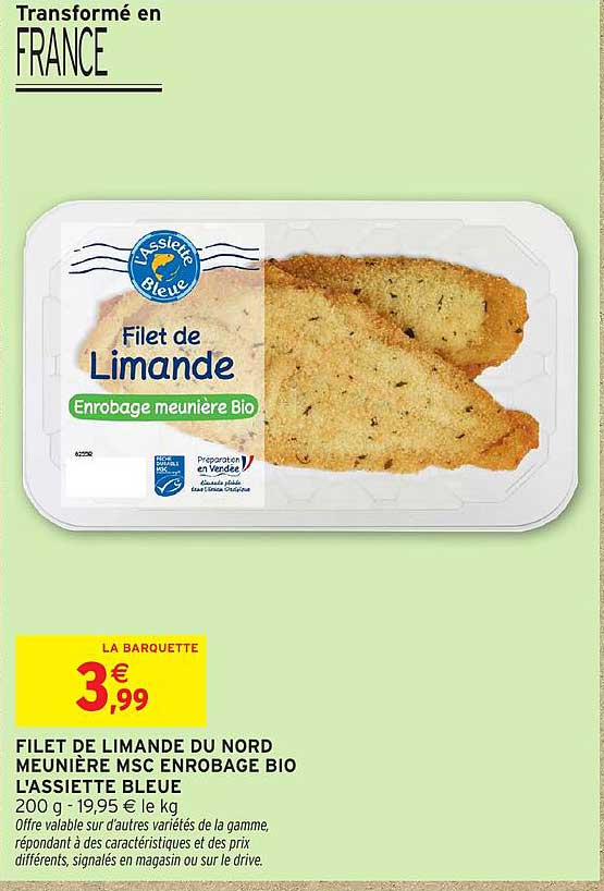 FILET DE LIMANDE DU NORD MEUNIÈRE MSC ENROBAGE BIO L'ASSIETTE BLEUE