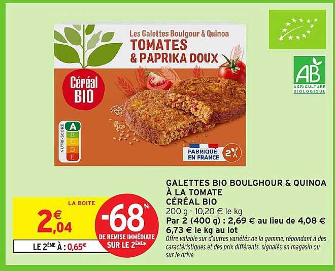 GALETTES BIO BOULGHOUR & QUINOA À LA TOMATE