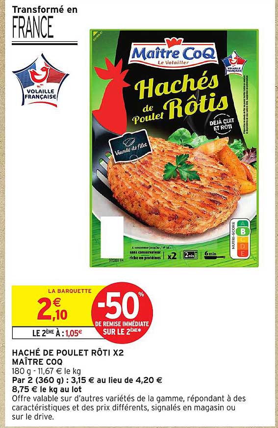 HACHÉ DE POULET RÔTI X2 MAÎTRE COQ