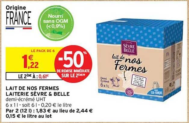 Lait de nos Fermes Laiterie SÈVRE & BELLE demi-écrémé UHT