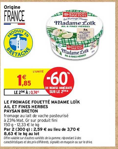 LE FROMAGE FOUSSÉ MADAME LOÏK AIL ET FINES HERBES PAYSAN BRETON