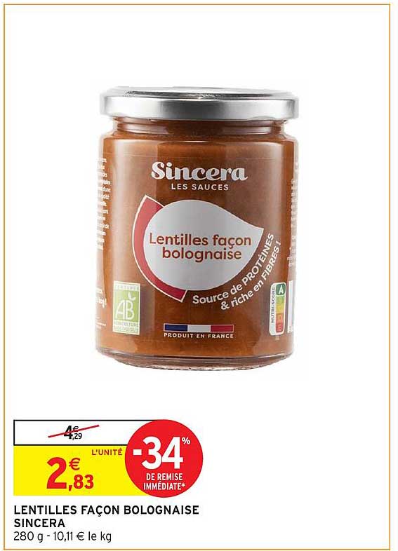 LENTILLES FAÇON BOLOGNAISE SINCERA