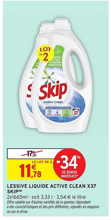 LESSIVE LIQUIDE ACTIVE CLEAN X37 SKIP