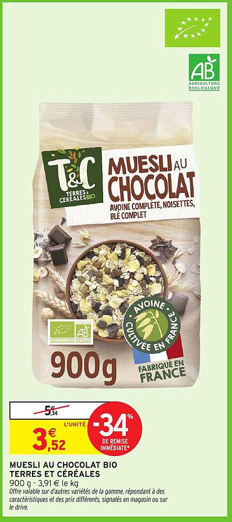 MUESLI AU CHOCOLAT BIO TERRES ET CÉRÉALES