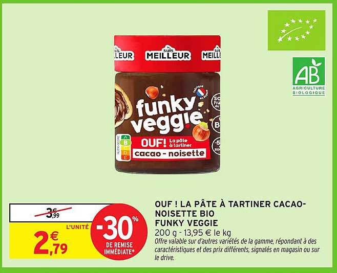 OUF ! LA PÂTE À TARTINER CACAO-NOISETTE BIO FUNKY VEGGIE