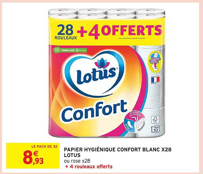 PAPIER HYGIÉNIQUE CONFORT BLANC X28 LOTUS