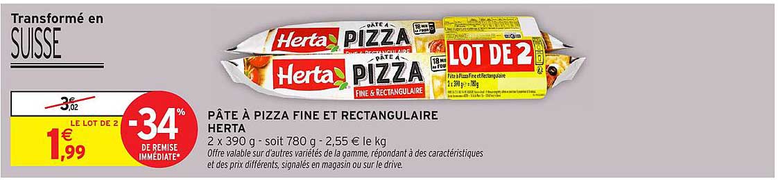 PÂTE À PIZZA FINE ET RECTANGULAIRE HERTA