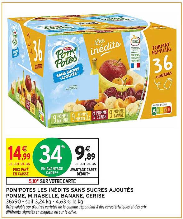 POM'POTES LES INÉDITS SANS SUCRES AJOUTÉS POMME, MIRABELLE, BANANE, CERISE