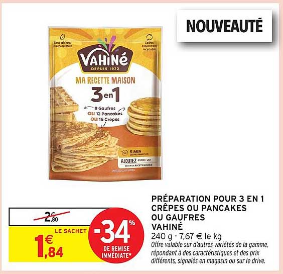 PRÉPARATION POUR 3 EN 1 CRÊPES OU PANCAKES OU GAUFRES VAHINÉ