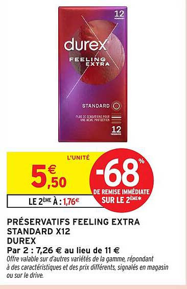 PRÉSERVATIFS FEELING EXTRA STANDARD X12 DUREX