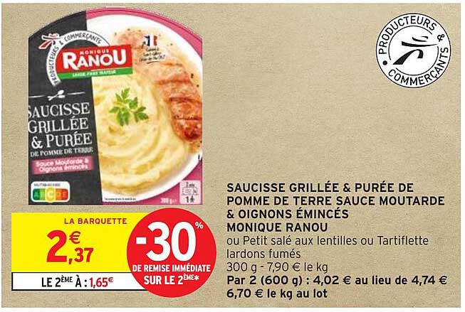 SAUCISSE GRILLÉE & PURÉE DE POMME DE TERRE SAUCE MOUTARDE & OIGNONS ÉMINCÉS MONIQUE RANOU