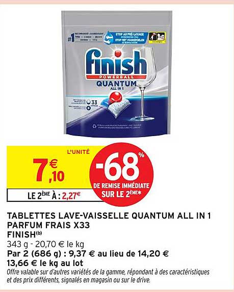 TABLETTES LAVE-VAISSELLE QUANTUM ALL IN 1 PARFUM FRAIS X33 FINISH