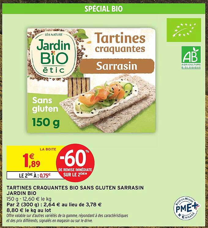 TARTINES CRAQUANTES BIO SANS GLUTEN SARRASIN JARDIN BIO