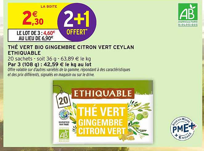 THÉ VERT BIO GINGEMBRE CITRON VERT CEYLAN ETHIQUABLE