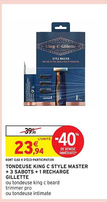 TONDEUSE KING C STYLE MASTER + 3 SABOTS + 1 RECHARGE GILLETTE