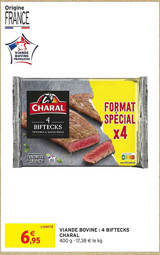 VIANDE BOVINE : 4 BIFTECKS CHARAL