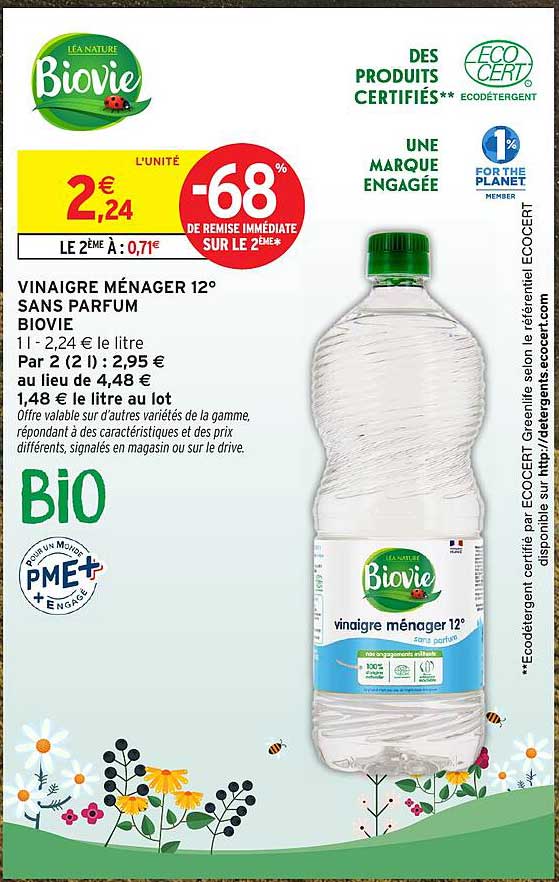 VINAIGRE MÉNAGER 12° SANS PARFUM  BIOVIE