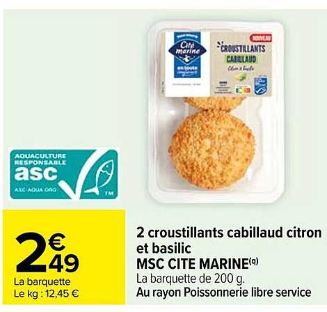 2 croustillants cabillaud citron et basilic MSC CITE MARINE