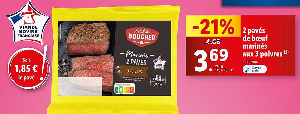 2 pavés de bœuf marinés aux 3 poivres