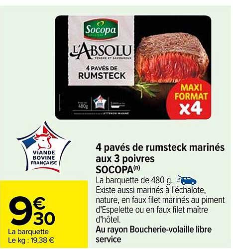 4 pavés de rumsteck marinés aux 3 poivres SOCOPA(n)