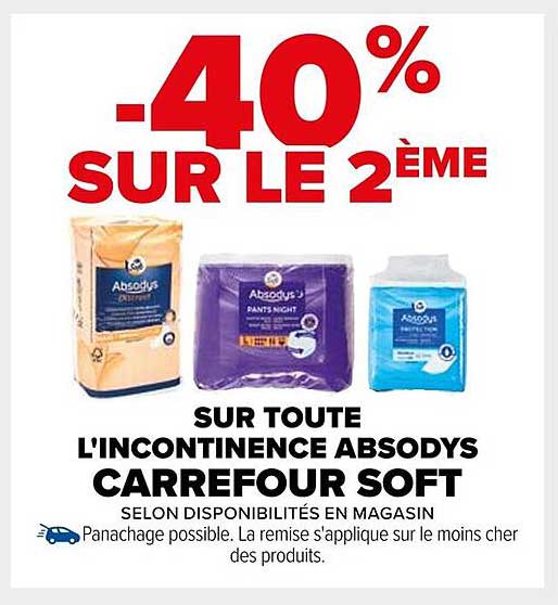 -40% SUR LE 2ÈME SUR TOUTE L'INCONTINENCE ABSODYS CARREFOUR SOFT