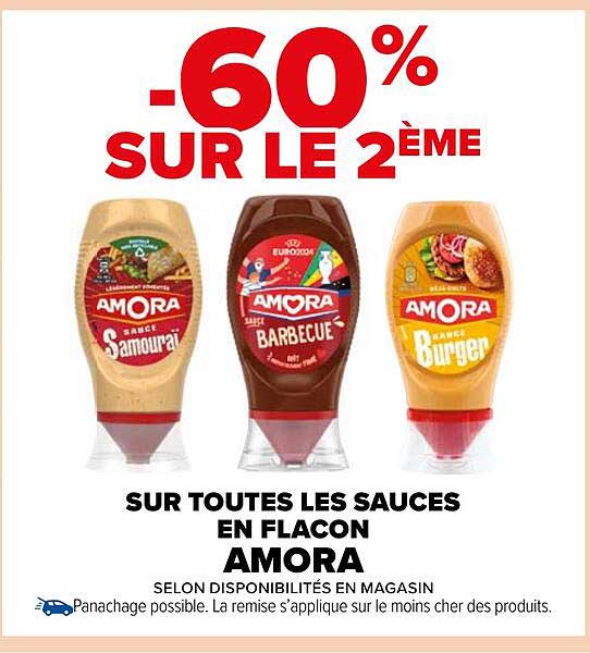 -60% SUR LE 2ÈME SUR TOUTES LES SAUCES EN FLACON AMORA