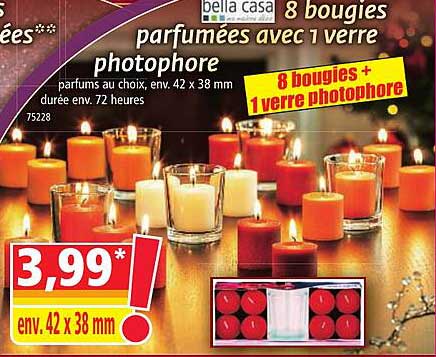 8 bougies parfumées avec 1 verre photophore