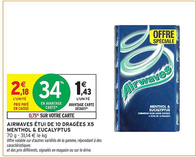 AIRWAVES ÉTUI DE 10 DRAGÉES X5 MENTHOL & EUCALYPTUS