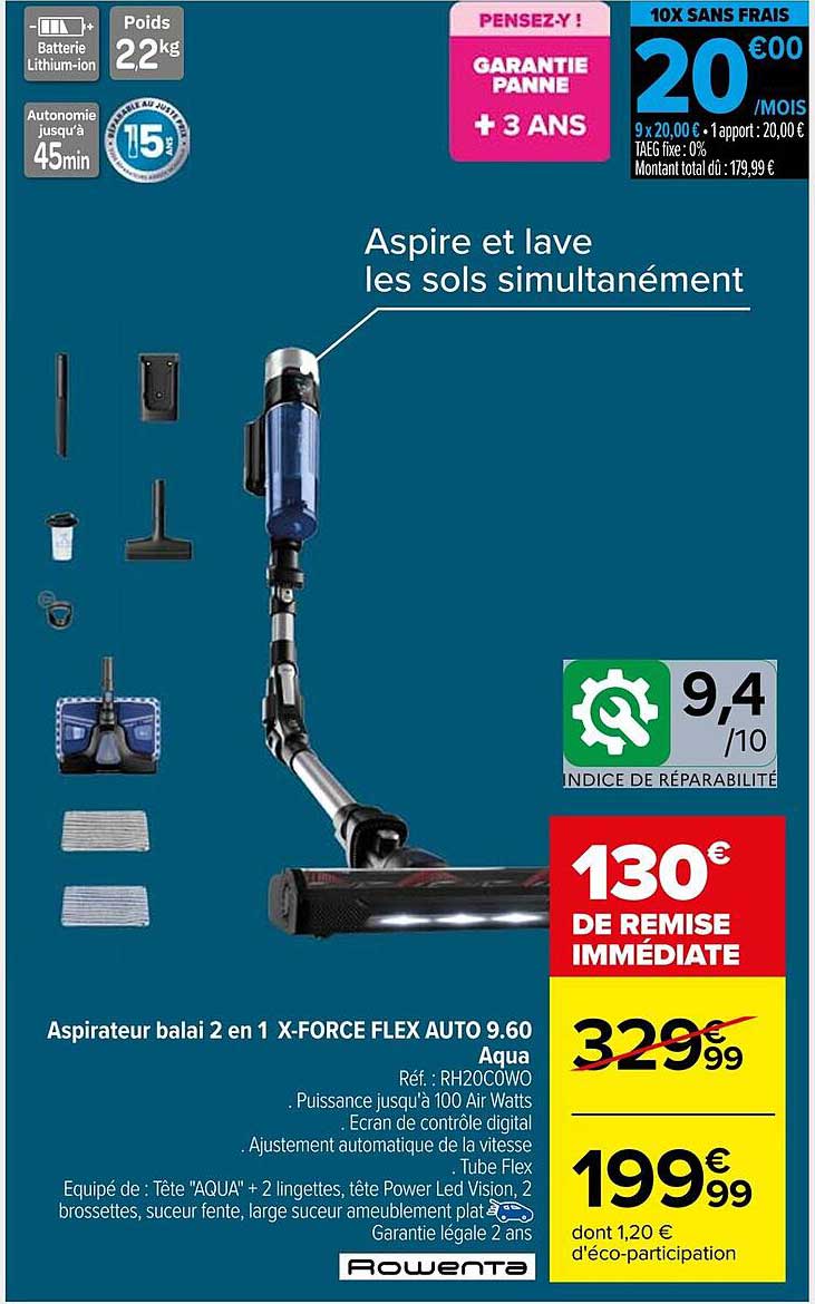 Aspirateur balai 2 en 1 X-FORCE FLEX AUTO 9.60 Aqua