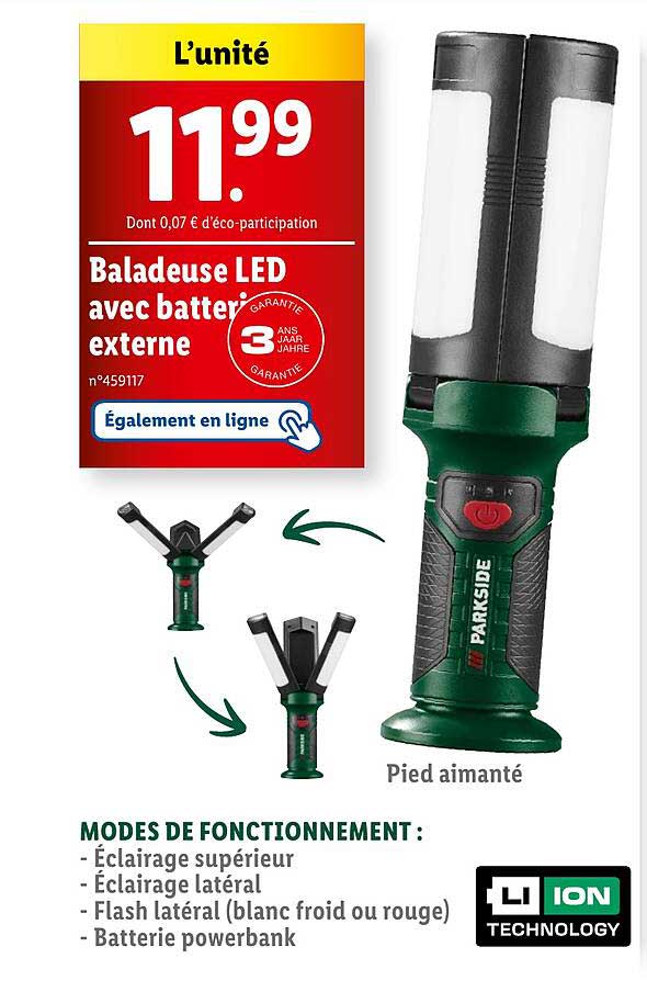 Baladeuse LED avec batterie externe