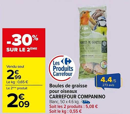 Boules de graisse pour oiseaux CARREFOUR COMPANINO