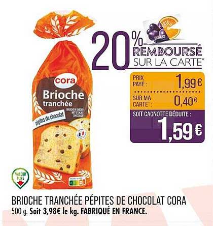 Brioche tranchée pépites de chocolat Cora