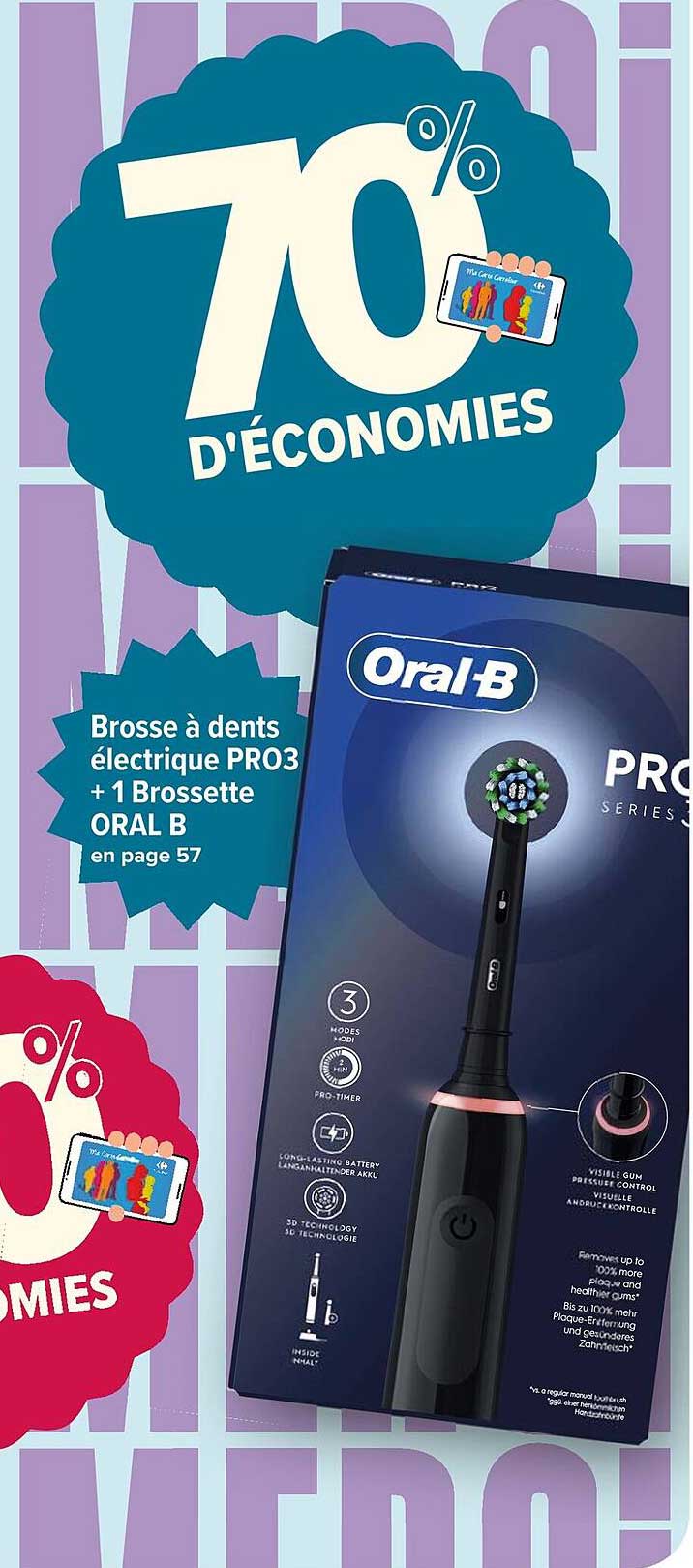 Brosse à dents électrique PRO3 + 1 Brossette ORAL B