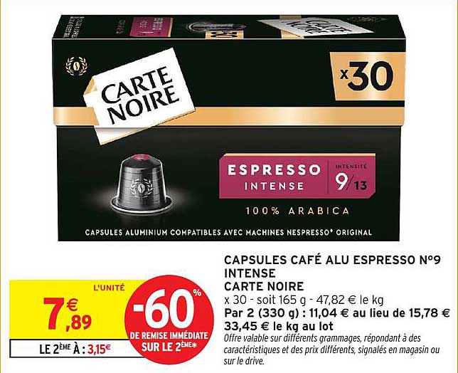 CAPSULES CAFÉ ALU ESPRESSO N°9 INTENSE CARTE NOIRE