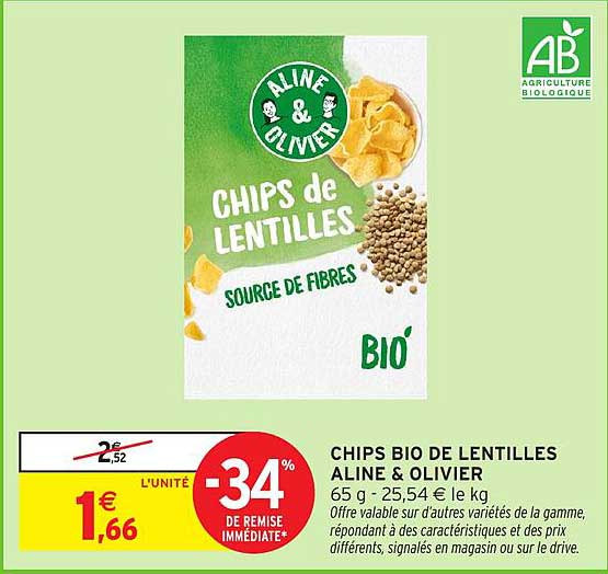 CHIPS BIO DE LENTILLES ALINE & OLIVIER