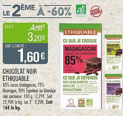 CHOCOLAT NOIR ETHIQUABLE