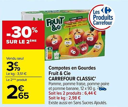 Compotes en Gourdes Fruit & Cie CARREFOUR CLASSIC'