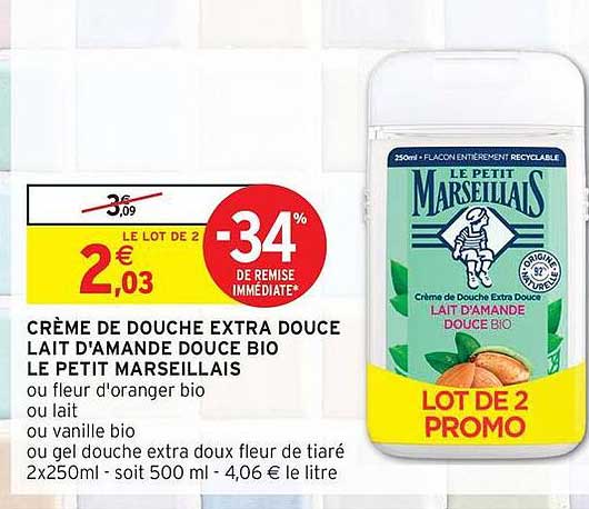 CRÈME DE DOUCHE EXTRA DOUCE LAIT D'AMANDE DOUCE BIO LE PETIT MARSEILLAIS