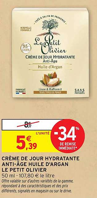 CRÈME DE JOUR HYDRATANTE ANTI-ÂGE HUILE D'ARGAN LE PETIT OLIVIER