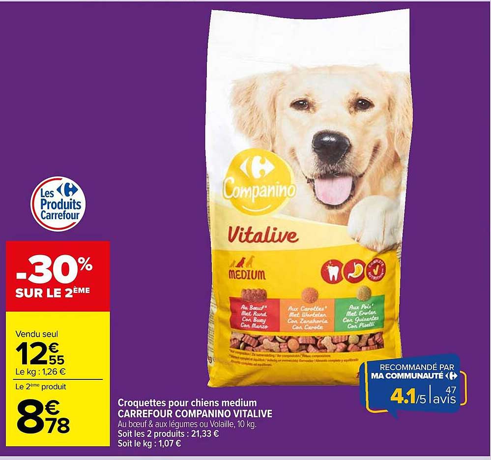 Croquettes pour chiens medium CARREFOUR COMPANINO VITALIVE