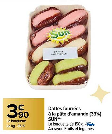 Dattes fourrées à la pâte d'amande (33%) SUN