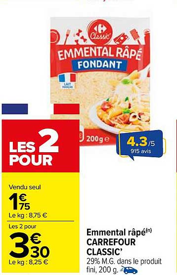 Emmental râpé CARREFOUR CLASSIC’