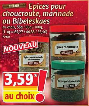 Épices pour choucroute, marinade ou Bibeleskaes