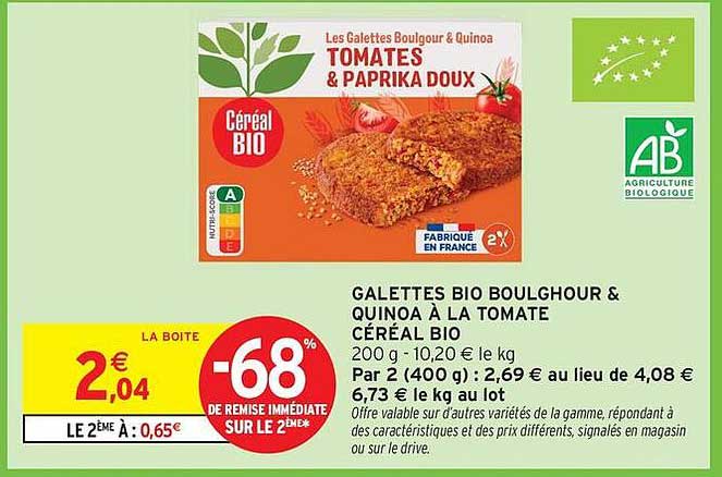 GALETTES BIO BOULGHOUR & QUINOA À LA TOMATE CÉRÉAL BIO