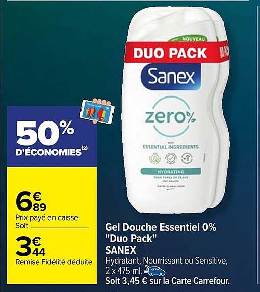 Gel Douche Essentiel 0% "Duo Pack" SANEX