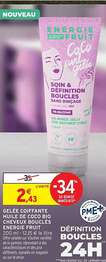 GELÉE COIFFANTE HUILE DE COCO BIO CHEVEUX BOUCLÉS ÉNERGIE FRUIT