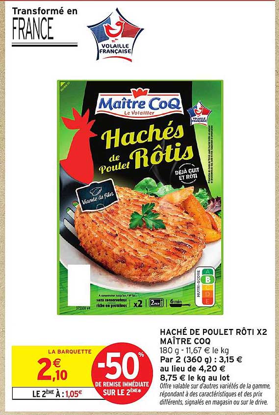 HACHÉ DE POULLET RÔTI X2 MAÎTRE COQ