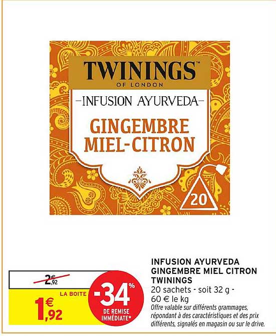 INFUSION AYURVEDA GINGEMBRE MIEL CITRON TWININGS