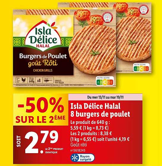 Isla Délice Halal 8 burgers de poulet