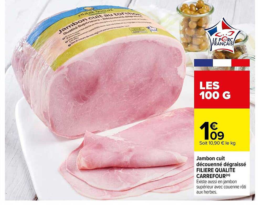 Jambon cuit découpé dégraissé FILIÈRE QUALITÉ CARREFOUR™